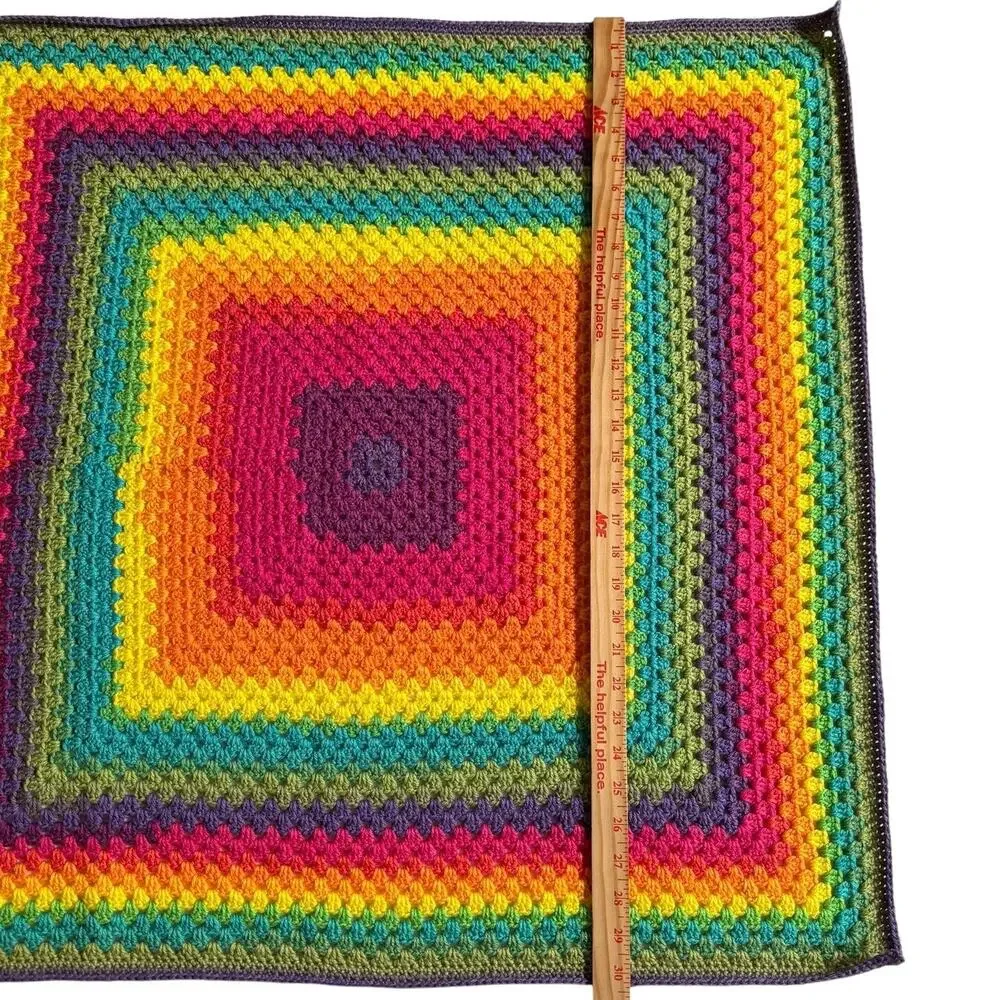 Rainbow Custom Made Crochet Granny Square Table Topper Scarf Hand Home LGBTQ EUC